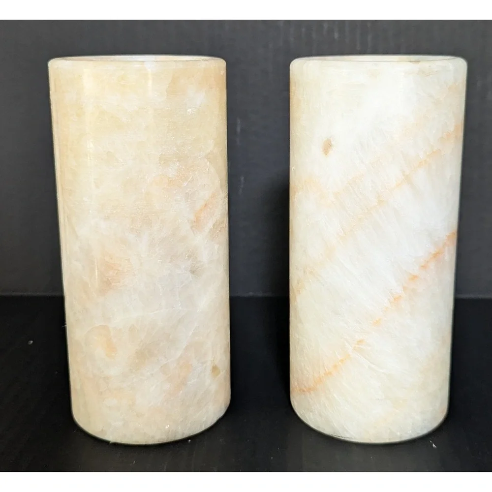 Onyx Stone‎ Cylinders For Lamp Shades/Candle Covers/Faux Flower Vase Set of Two